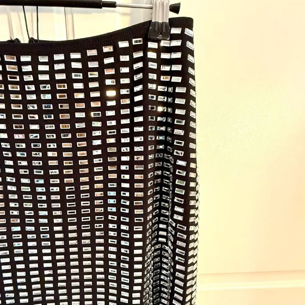 NWT WeWoreWhat Black Geo Crystal Midi Skirt. Size S